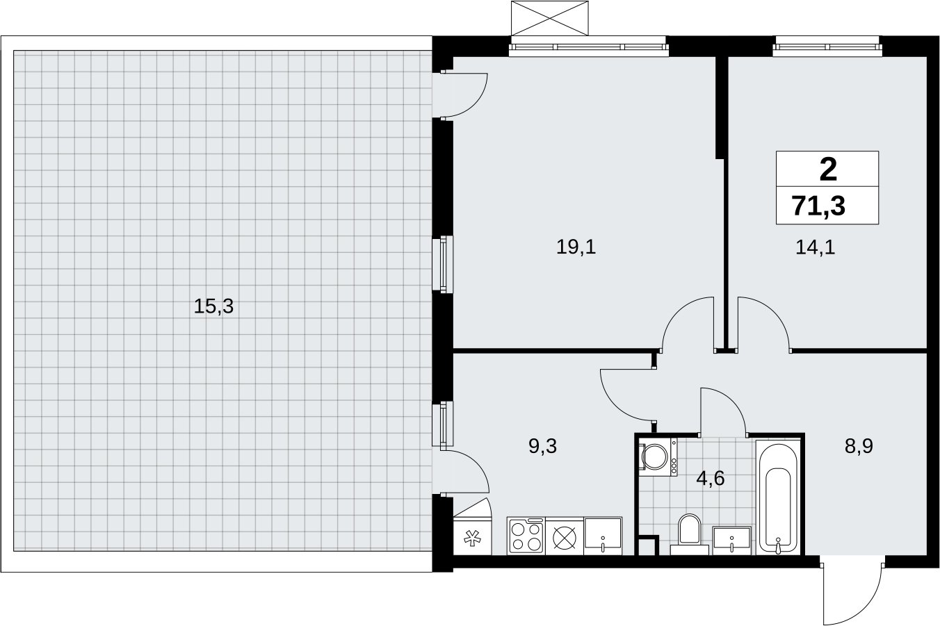 2-комнатная квартира с полной отделкой, 71.3 м2, 2 этаж, сдача 3 квартал 2026 г., ЖК Дзен-кварталы, корпус 6.1.4 - объявление 2334180 - фото №1