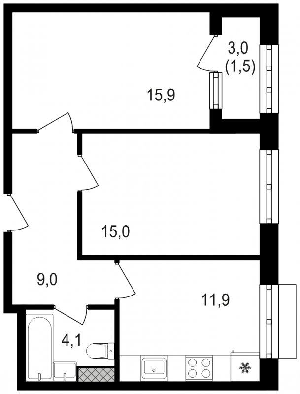 2-комнатная квартира без отделки, 57.4 м2, 18 этаж, сдача 3 квартал 2024 г., ЖК Михалковский, корпус 3 - объявление 1967161 - фото №1