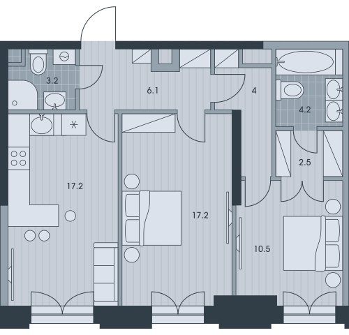 3-комнатная квартира с частичной отделкой, 65.3 м2, 4 этаж, дом сдан, ЖК EVER, корпус 3 - объявление 2376349 - фото №1