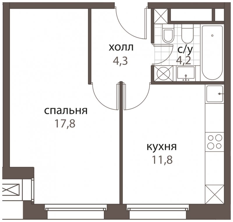 1-комнатная квартира без отделки, 38.1 м2, 4 этаж, дом сдан, ЖК HomeCity, корпус 1 - объявление 1762713 - фото №1