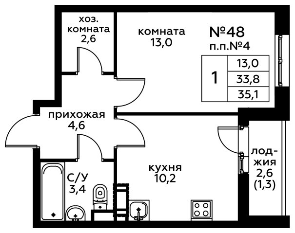 1-комнатная квартира с полной отделкой, 35.1 м2, 9 этаж, сдача 2 квартал 2022 г., ЖК Южное Бунино, корпус 12 - объявление 1327696 - фото №1