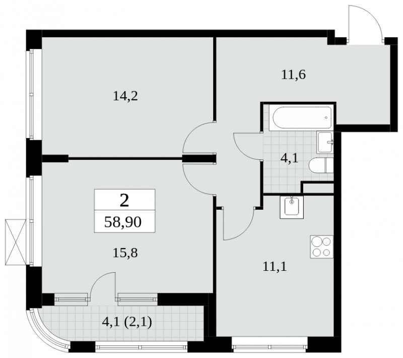 2-комнатная квартира без отделки, 58.9 м2, 3 этаж, сдача 2 квартал 2024 г., ЖК Прокшино, корпус 6.3 - объявление 1662917 - фото №1