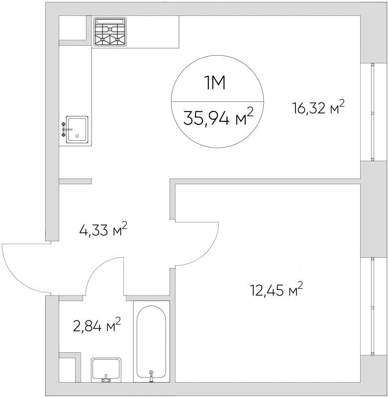 1-комнатные апартаменты с частичной отделкой, 35.94 м2, 3 этаж, сдача 1 квартал 2024 г., ЖК N'ICE LOFT, корпус 5 - объявление 1697121 - фото №1