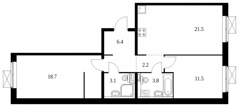 2-комнатная квартира с полной отделкой, 67.2 м2, 16 этаж, сдача 4 квартал 2023 г., ЖК Измайловский лес, корпус 6.2 - объявление 1757390 - фото №1