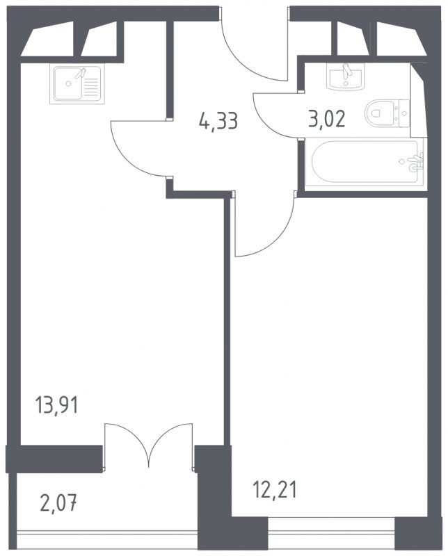 1-комнатные апартаменты с полной отделкой, 35.54 м2, 12 этаж, сдача 3 квартал 2024 г., ЖК Квартал Спутник, корпус 16 - объявление 1712101 - фото №1