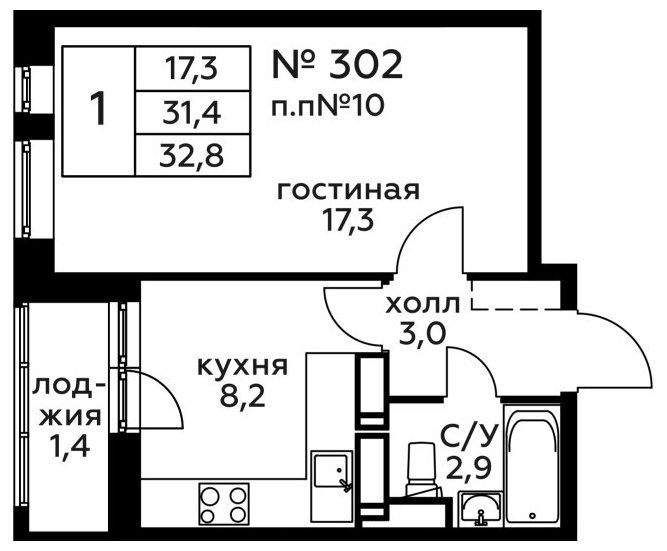 1-комнатная квартира без отделки, 32.8 м2, 5 этаж, дом сдан, ЖК Новоград Павлино, корпус 18 - объявление 2008702 - фото №1