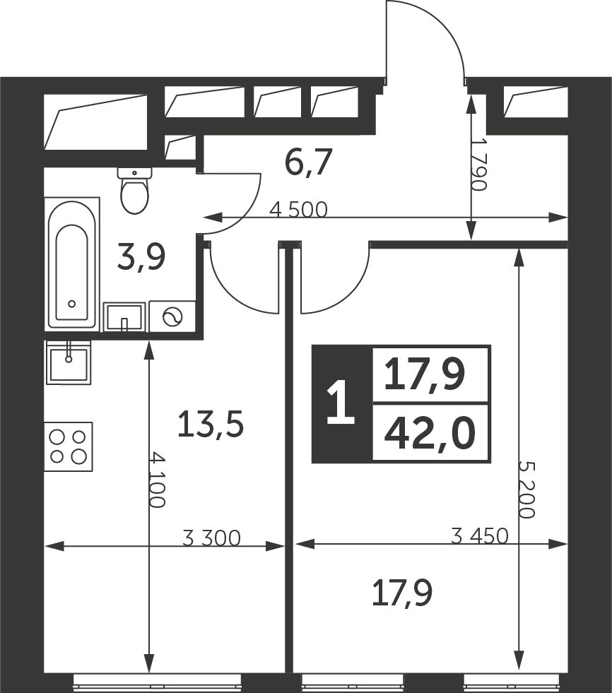 1-комнатная квартира с частичной отделкой, 42 м2, 32 этаж, сдача 4 квартал 2023 г., ЖК Архитектор, корпус 2 - объявление 2235274 - фото №1