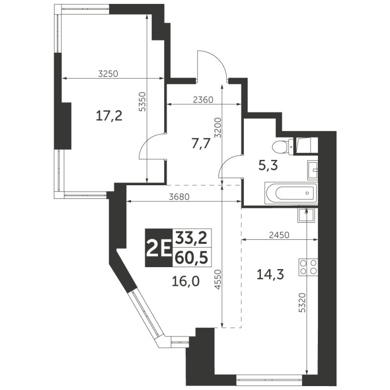 2-комнатная квартира с частичной отделкой, 60.5 м2, 33 этаж, сдача 4 квартал 2023 г., ЖК Архитектор, корпус 3 - объявление 1974424 - фото №1