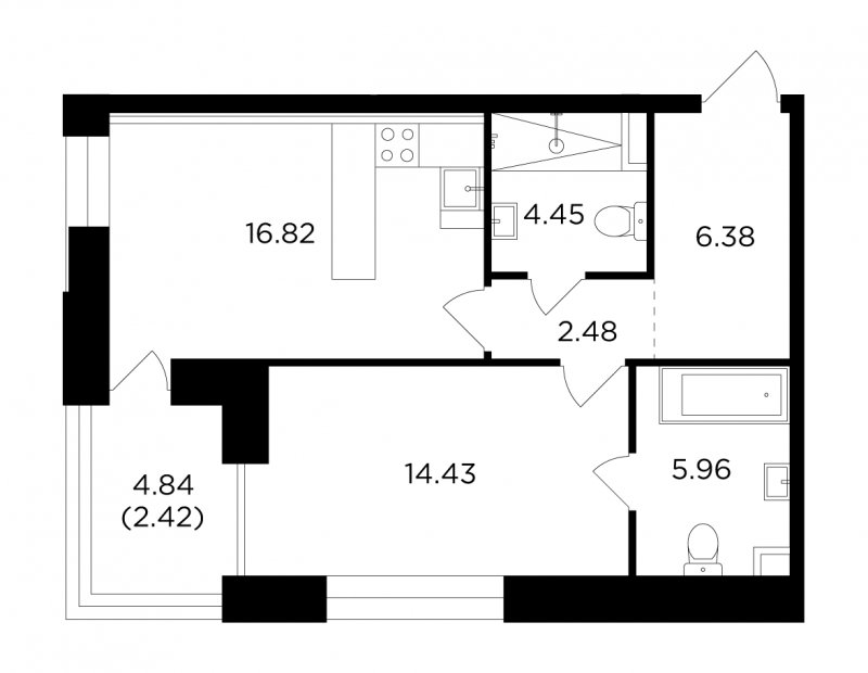 1-комнатная квартира без отделки, 52.94 м2, 8 этаж, сдача 4 квартал 2023 г., ЖК FORIVER, корпус 11 - объявление 1748118 - фото №1