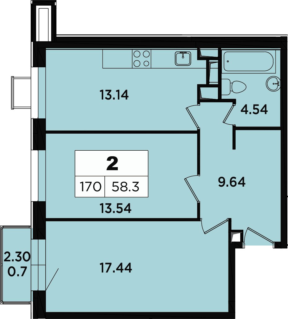 2-комнатные апартаменты 57.5 м2, 18 этаж, дом сдан, ЖК Легендарный Квартал на Березовой  аллее, корпус 4 - объявление 2349178 - фото №1