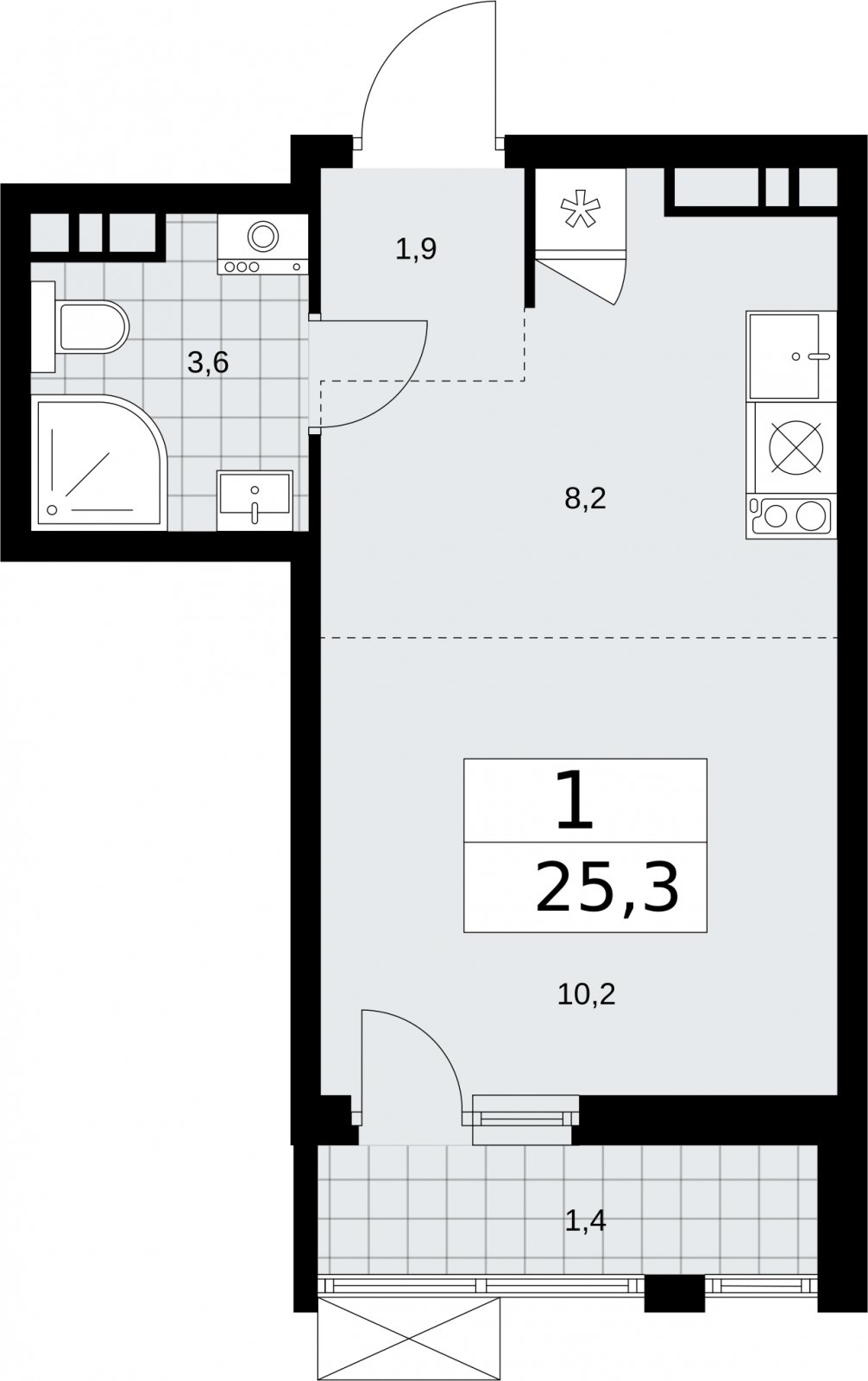 Студия с частичной отделкой, 25.3 м2, 8 этаж, сдача 2 квартал 2026 г., ЖК Бунинские кварталы, корпус 5.1 - объявление 2297131 - фото №1