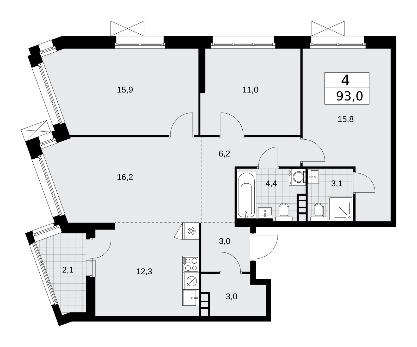4-комнатная квартира (евро) без отделки, 93 м2, 8 этаж, сдача 1 квартал 2026 г., ЖК Дзен-кварталы, корпус 4.2 - объявление 2251514 - фото №1