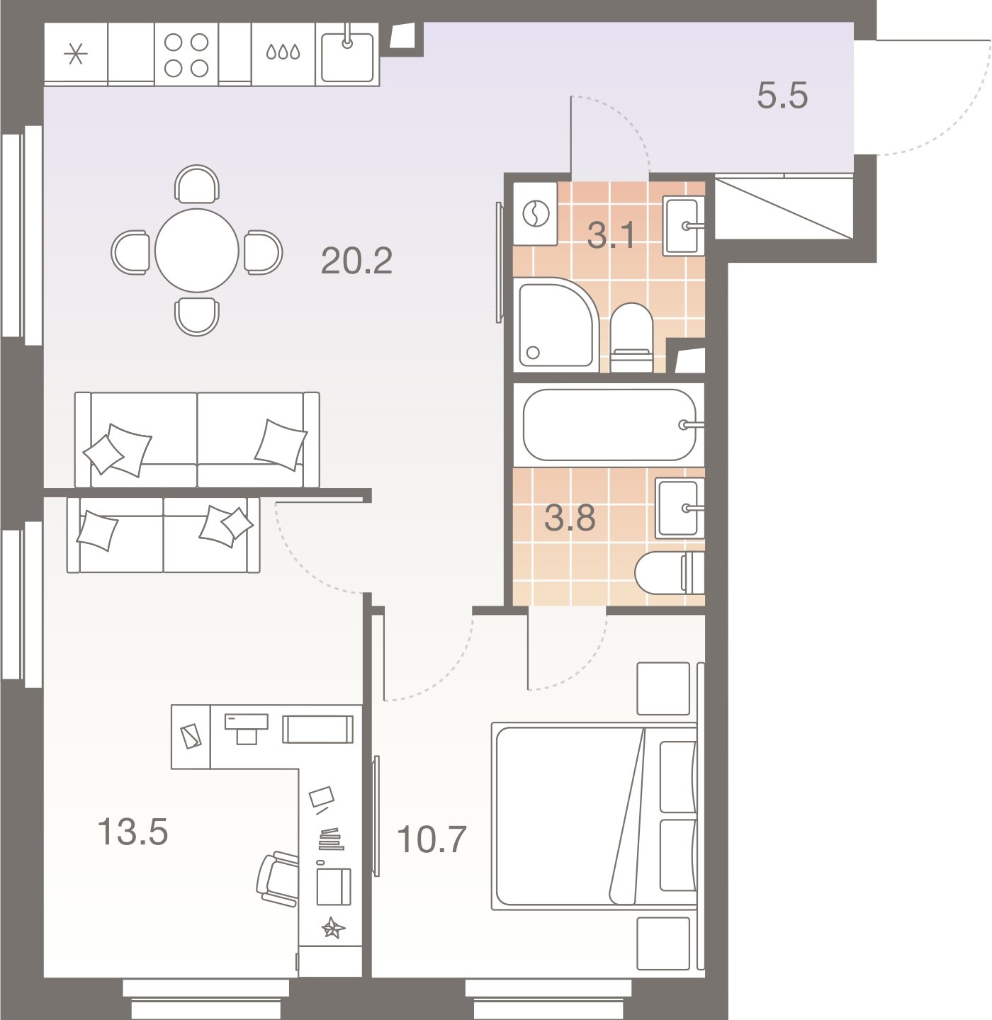 3-комнатная квартира без отделки, 56.8 м2, 16 этаж, сдача 1 квартал 2026 г., ЖК Twelve, корпус 2 - объявление 2372475 - фото №1