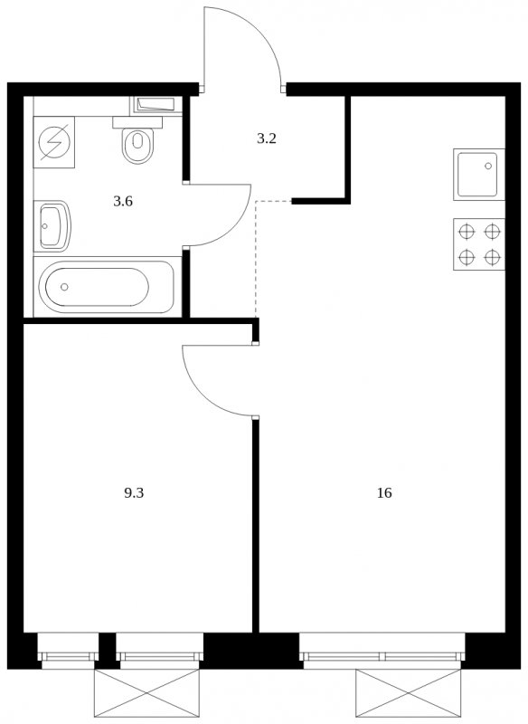 1-комнатная квартира с полной отделкой, 32.1 м2, 3 этаж, сдача 2 квартал 2023 г., ЖК Ильинские Луга, корпус 1.13-1.14 - объявление 1633873 - фото №1