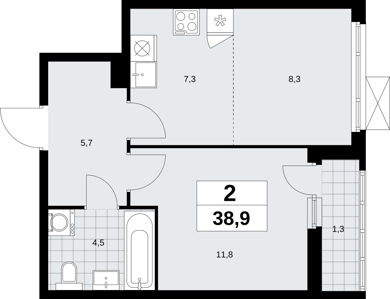 2-комнатная квартира (евро) с полной отделкой, 38.9 м2, 3 этаж, сдача 3 квартал 2026 г., ЖК Дзен-кварталы, корпус 6.1.3 - объявление 2327723 - фото №1