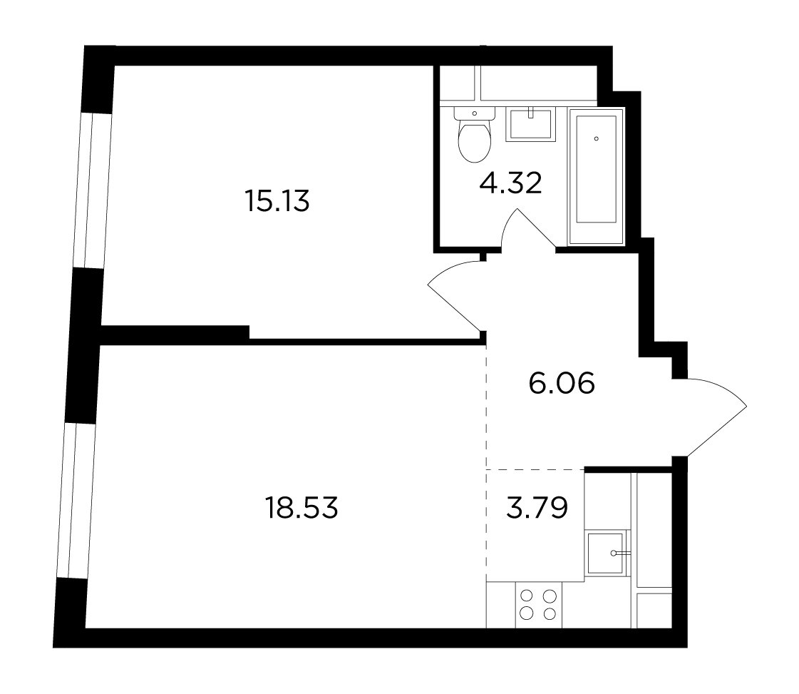 2-комнатная квартира без отделки, 47.83 м2, 20 этаж, дом сдан, ЖК КутузовGRAD 2, корпус 4 - объявление 2278865 - фото №1