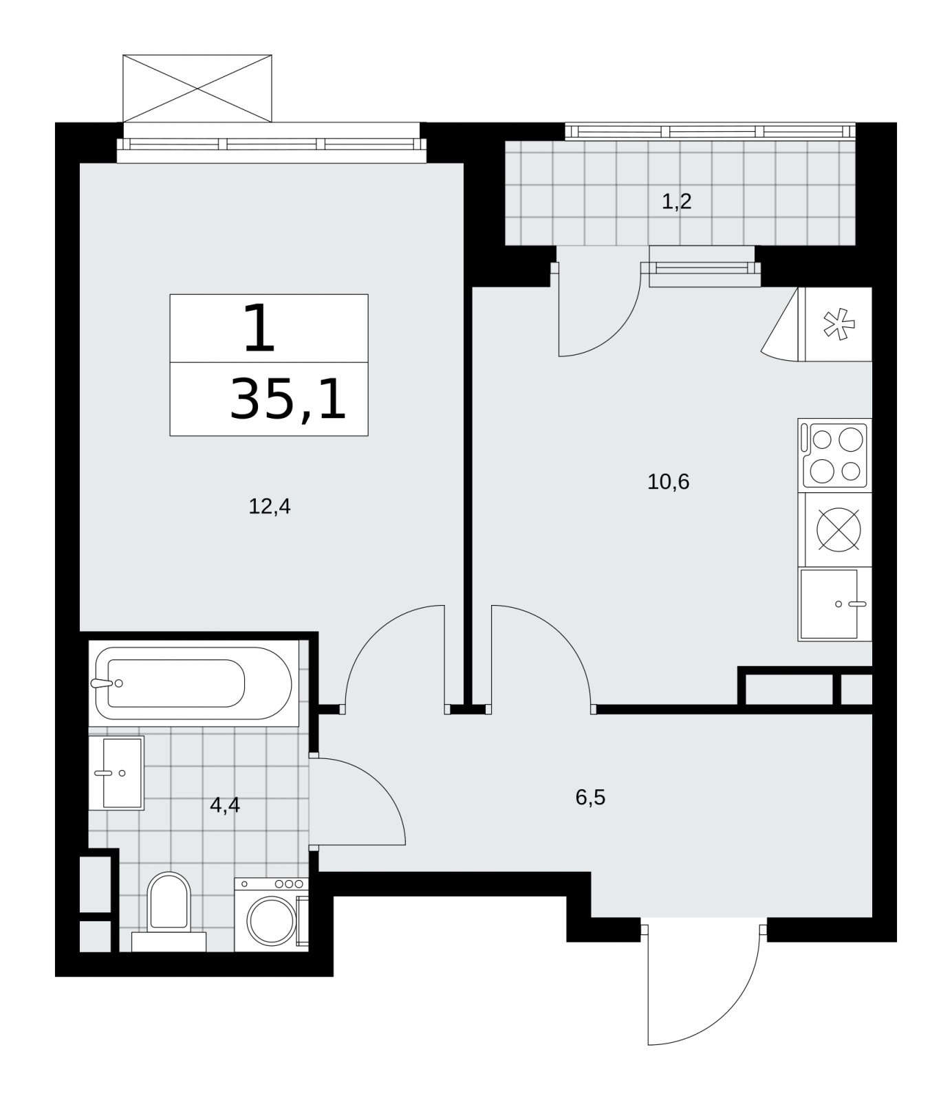 1-комнатная квартира с частичной отделкой, 35.1 м2, 7 этаж, сдача 1 квартал 2026 г., ЖК Прокшино, корпус 11.1.1 - объявление 2257200 - фото №1
