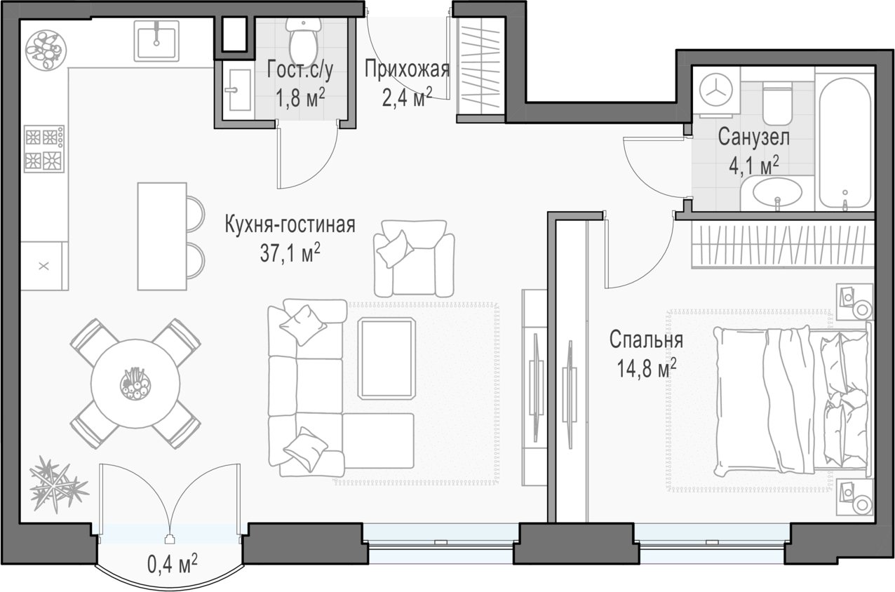 2-комнатная квартира 60.14 м2, 16 этаж, дом сдан, ЖК Дом Достижение, корпус 1 - объявление 2421618 - фото №1