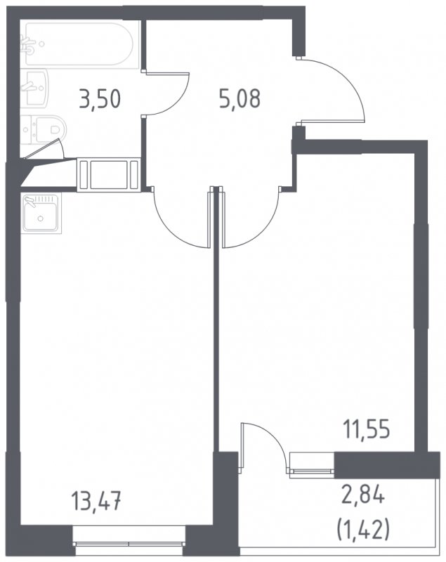 1-комнатная квартира с полной отделкой, 35.02 м2, 12 этаж, сдача 3 квартал 2022 г., ЖК Пригород Лесное, корпус 61 - объявление 1830028 - фото №1