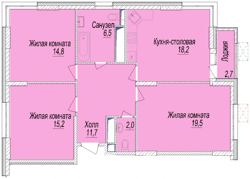 3-комнатная квартира с полной отделкой, 88.3 м2, 6 этаж, дом сдан, ЖК Отрадный, корпус 1 - объявление 1645604 - фото №1