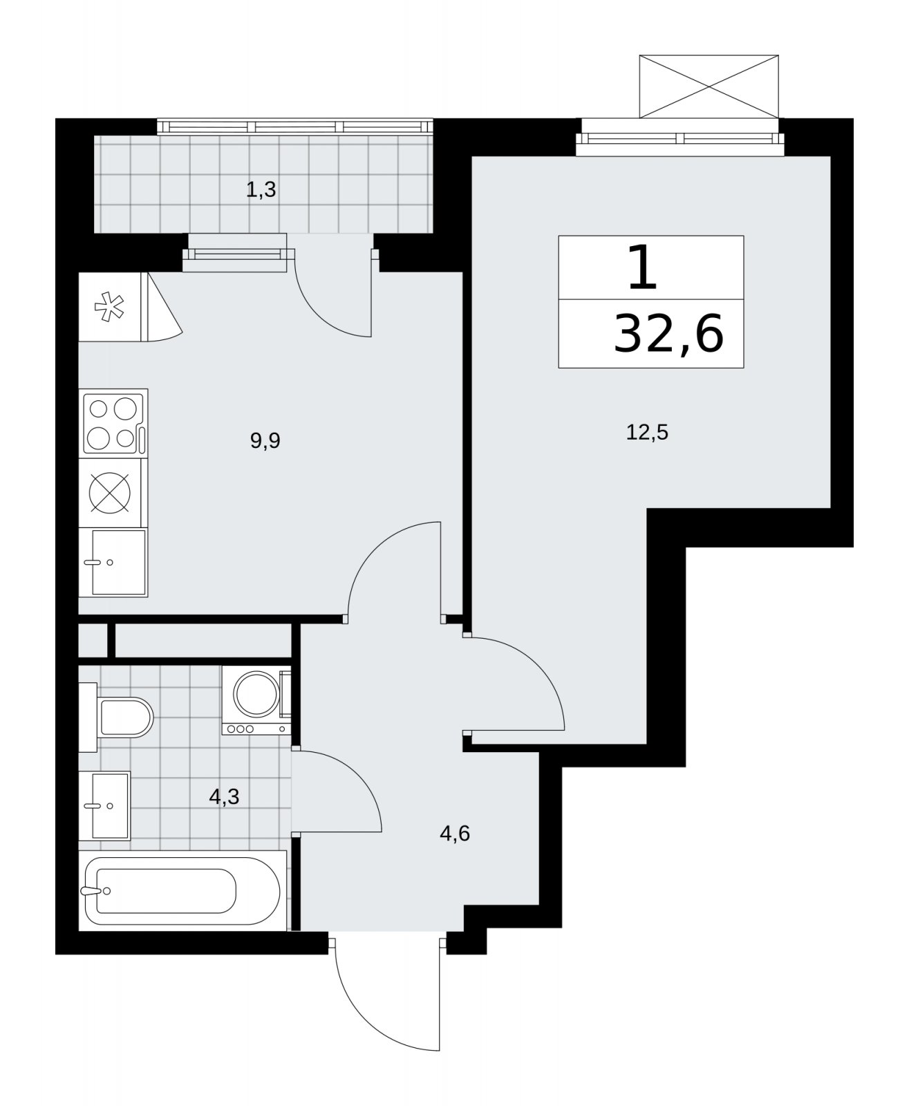 1-комнатная квартира без отделки, 32.6 м2, 10 этаж, сдача 1 квартал 2026 г., ЖК Прокшино, корпус 11.2.1 - объявление 2269959 - фото №1