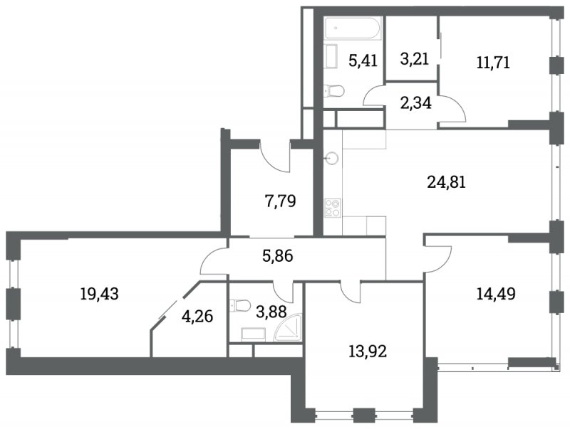 4-комнатная квартира без отделки, 117.95 м2, 13 этаж, сдача 4 квартал 2022 г., ЖК Headliner, корпус 6 - объявление 1285131 - фото №1