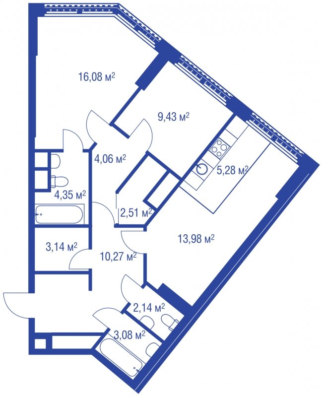3-комнатная квартира (евро) без отделки, 74.32 м2, 2 этаж, сдача 4 квартал 2023 г., ЖК iLove, корпус 3 - объявление 1269041 - фото №1