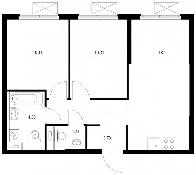 2-комнатная квартира с полной отделкой, 51.41 м2, 15 этаж, сдача 4 квартал 2024 г., ЖК Матвеевский Парк, корпус 1.3 - объявление 1964865 - фото №1