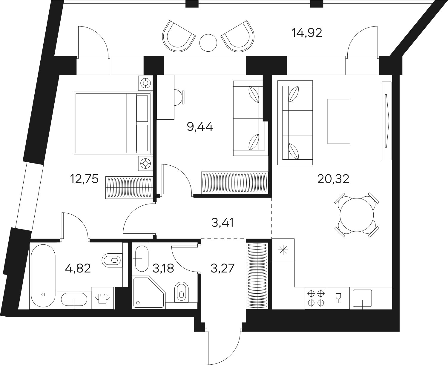 2-комнатная квартира без отделки, 64.65 м2, 13 этаж, сдача 4 квартал 2024 г., ЖК FØRST, корпус 1 - объявление 1968942 - фото №1