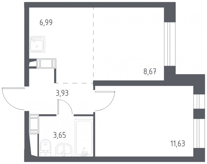 2-комнатная квартира с полной отделкой, 34.87 м2, 9 этаж, сдача 3 квартал 2023 г., ЖК Люберцы, корпус 66 - объявление 1671073 - фото №1