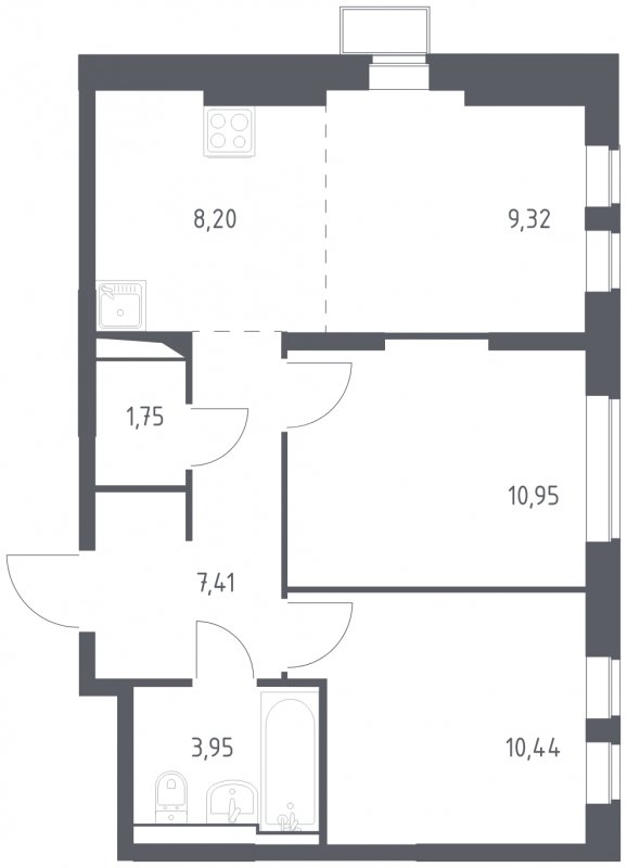 3-комнатная квартира с полной отделкой, 52.02 м2, 2 этаж, сдача 4 квартал 2024 г., ЖК Остафьево, корпус 15 - объявление 1848630 - фото №1