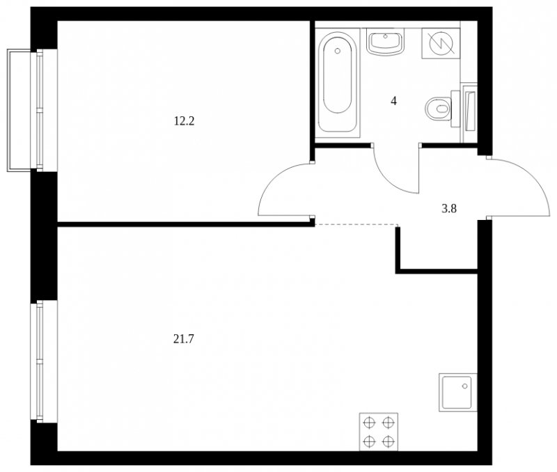1-комнатная квартира с полной отделкой, 41.7 м2, 13 этаж, сдача 4 квартал 2023 г., ЖК Красноказарменная 15, корпус 1.2 - объявление 1675386 - фото №1