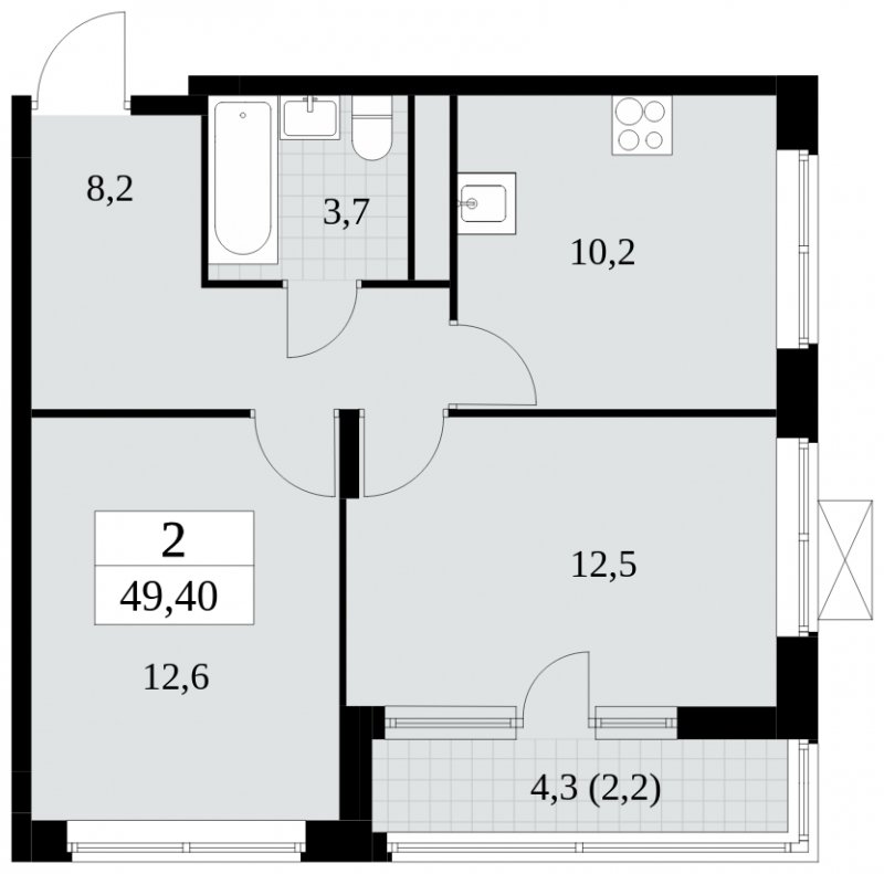 2-комнатная квартира с полной отделкой, 49.4 м2, 14 этаж, сдача 3 квартал 2024 г., ЖК Прокшино, корпус 8.3 - объявление 1683974 - фото №1