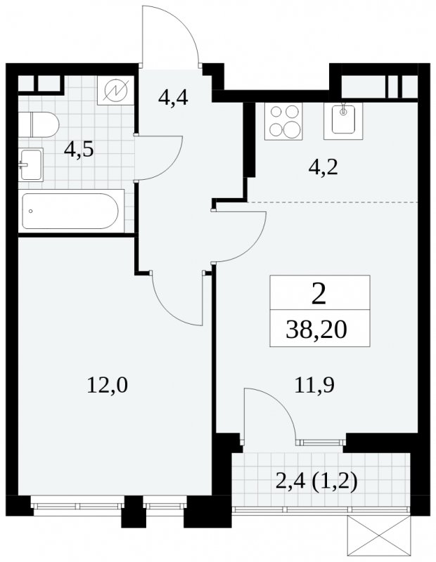 2-комнатная квартира (евро) без отделки, 38.2 м2, 4 этаж, сдача 4 квартал 2024 г., ЖК Скандинавия, корпус 2.27.3 - объявление 1840515 - фото №1