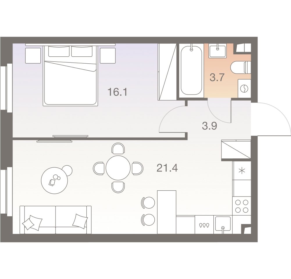 2-комнатная квартира без отделки, 45.1 м2, 20 этаж, сдача 1 квартал 2026 г., ЖК Twelve, корпус 3 - объявление 2331898 - фото №1