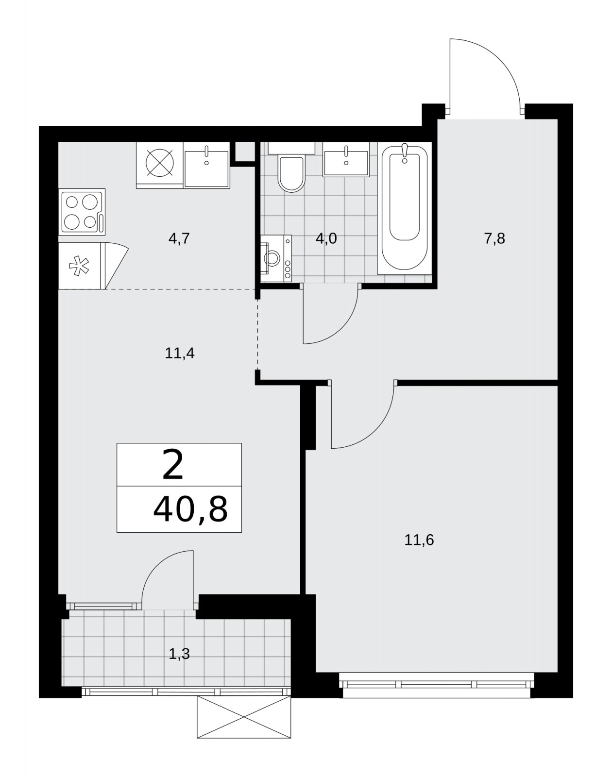 2-комнатная квартира (евро) с полной отделкой, 40.8 м2, 2 этаж, сдача 2 квартал 2026 г., ЖК Деснаречье, корпус 4.7 - объявление 2264918 - фото №1