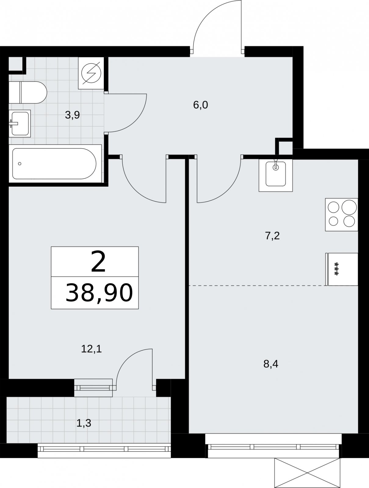 2-комнатная квартира (евро) без отделки, 38.9 м2, 2 этаж, сдача 3 квартал 2026 г., ЖК Родные кварталы, корпус 2 - объявление 2295362 - фото №1