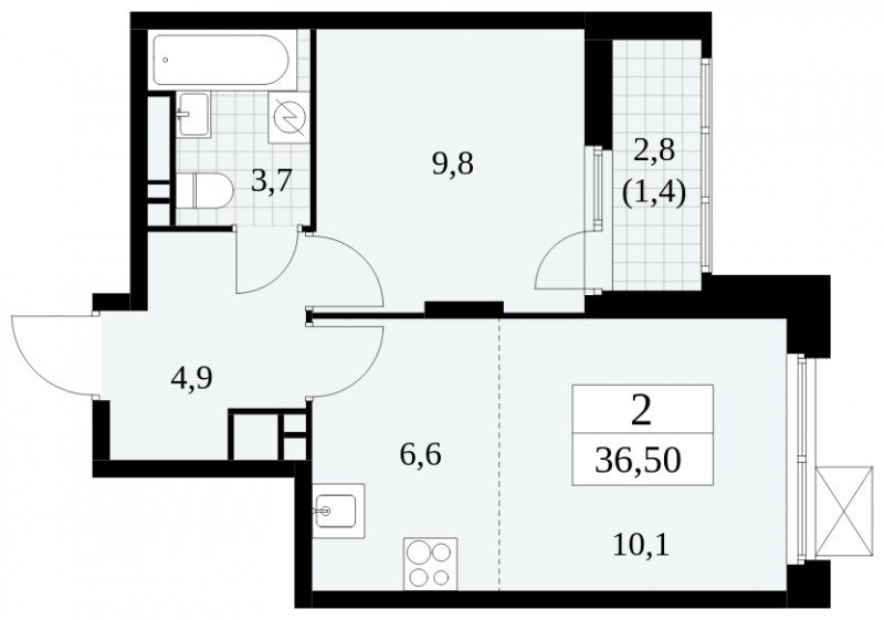 2-комнатная квартира (евро) без отделки, 36.5 м2, 16 этаж, сдача 4 квартал 2024 г., ЖК Скандинавия, корпус 2.27.2 - объявление 1840441 - фото №1