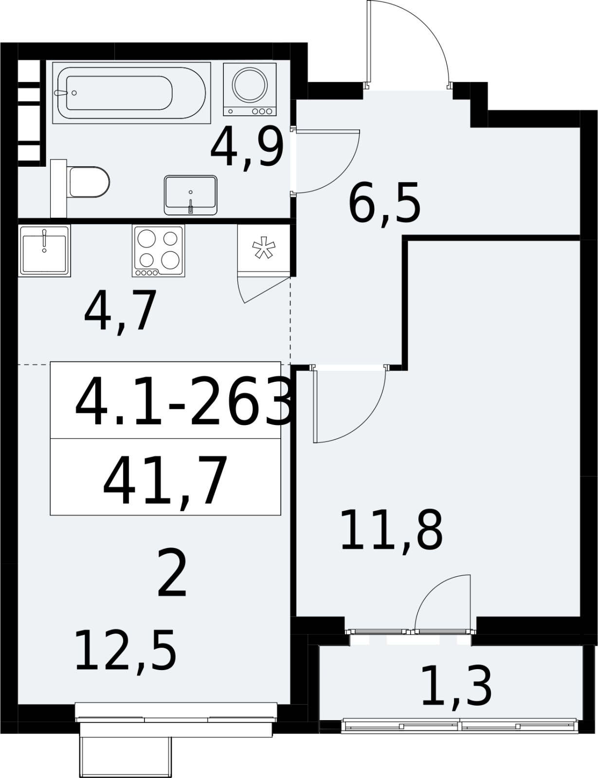 2-комнатная квартира (евро) с полной отделкой, 41.7 м2, 11 этаж, сдача 2 квартал 2027 г., ЖК Южные сады, корпус 4.1.2 - объявление 2392776 - фото №1