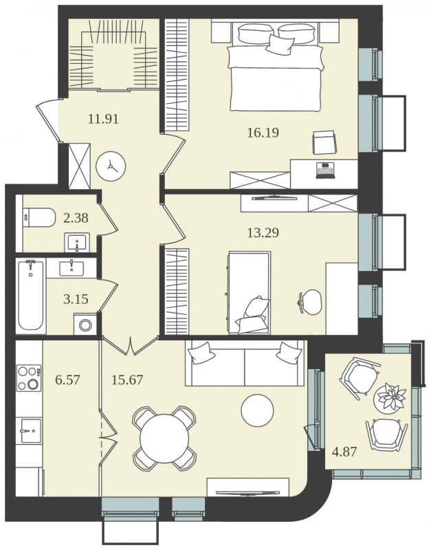 3-комнатная квартира (евро) без отделки, 71.6 м2, 2 этаж, сдача 1 квартал 2024 г., ЖК Мишино-2, корпус 7 - объявление 1812184 - фото №1