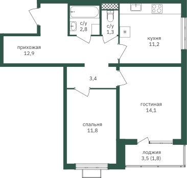 2-комнатная квартира с частичной отделкой, 62.2 м2, 17 этаж, дом сдан, ЖК Зеленая Вертикаль, корпус 4 - объявление 2254084 - фото №1