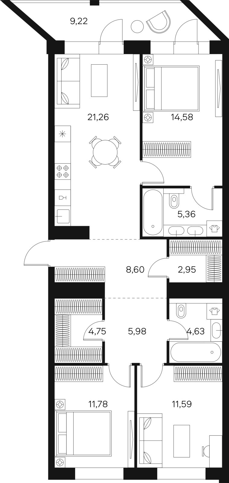 3-комнатная квартира без отделки, 96.09 м2, 5 этаж, сдача 4 квартал 2024 г., ЖК FØRST, корпус 2 - объявление 2366021 - фото №1