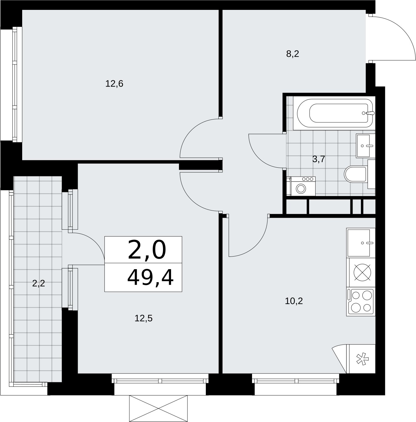 2-комнатная квартира с частичной отделкой, 49.4 м2, 13 этаж, сдача 2 квартал 2026 г., ЖК Прокшино, корпус 10.1.6 - объявление 2379269 - фото №1
