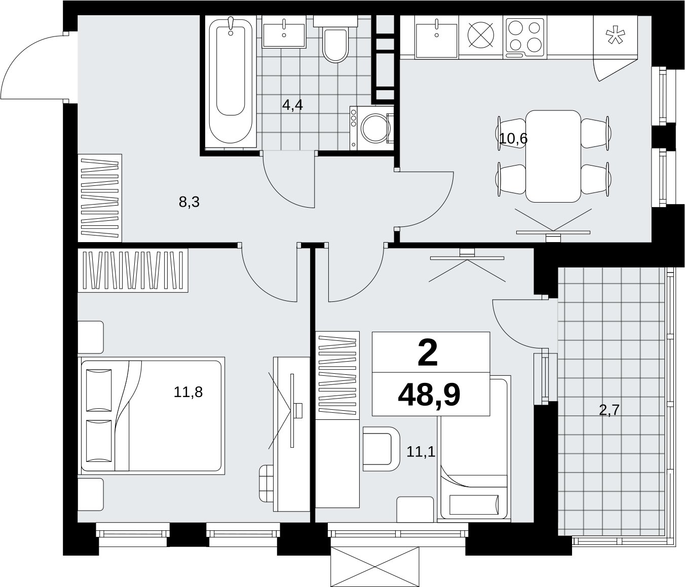 2-комнатная квартира без отделки, 48.9 м2, 12 этаж, сдача 4 квартал 2026 г., ЖК Скандинавия, корпус 2.18.2.6 - объявление 2351805 - фото №1