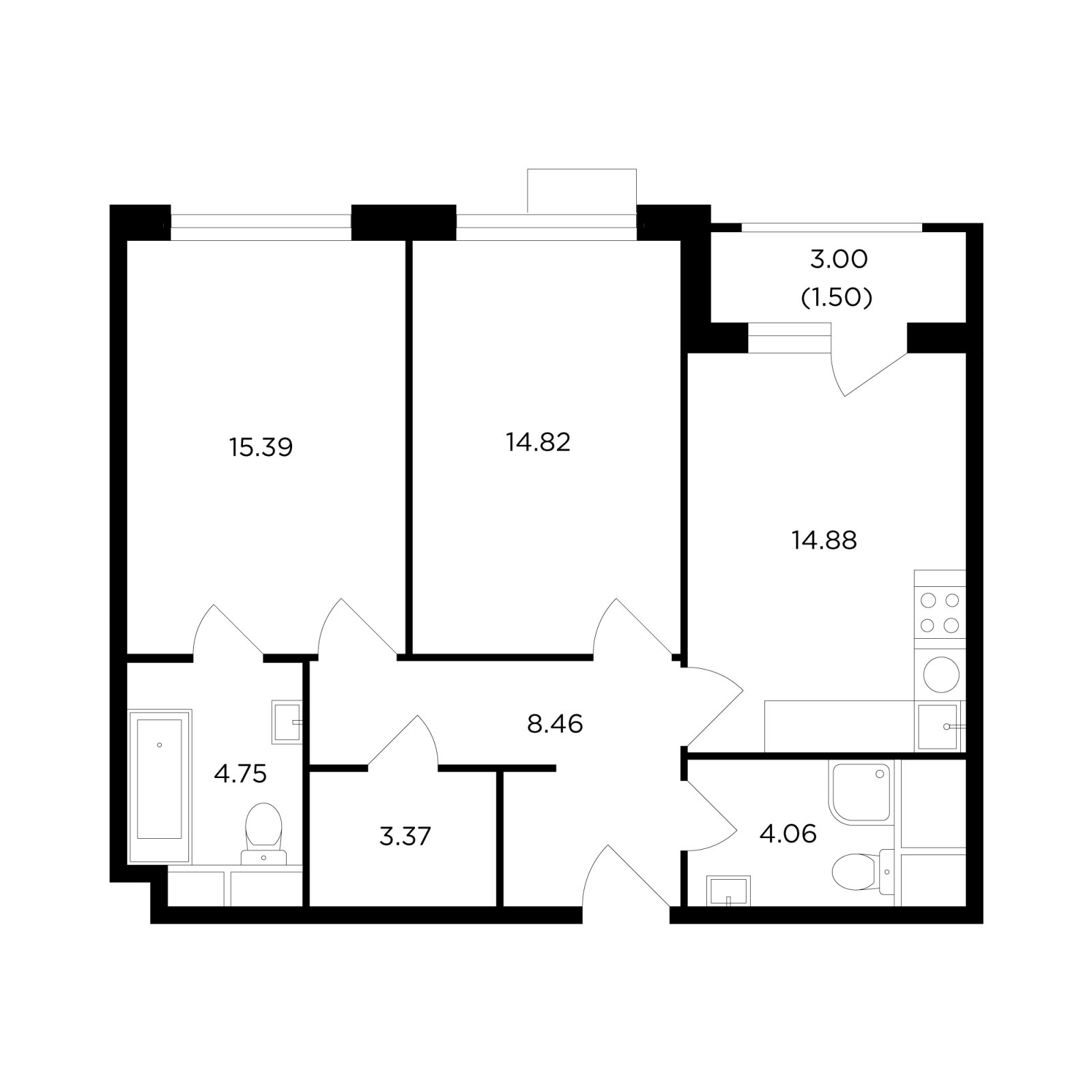 2-комнатная квартира без отделки, 67.14 м2, 24 этаж, дом сдан, ЖК TopHILLS, корпус 5 - объявление 2233234 - фото №1