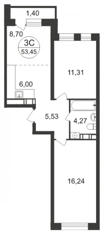 3-комнатная квартира с полной отделкой, 53.45 м2, 13 этаж, сдача 3 квартал 2023 г., ЖК Люберцы, корпус 66 - объявление 1658677 - фото №1