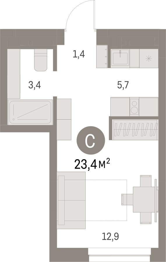 Студия с частичной отделкой, 23.39 м2, 3 этаж, дом сдан, ЖК Первый квартал, корпус 5 - объявление 2262849 - фото №1