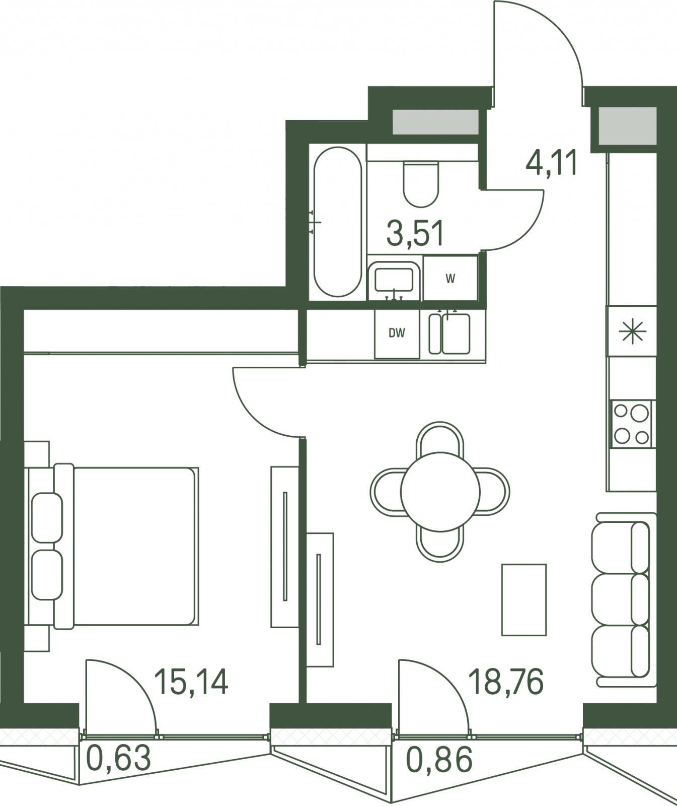1-комнатная квартира с частичной отделкой, 41.97 м2, 20 этаж, сдача 3 квартал 2025 г., ЖК Moments, корпус 1 - объявление 2154966 - фото №1