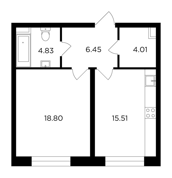 1-комнатная квартира с частичной отделкой, 49.6 м2, 5 этаж, дом сдан, ЖК FORIVER, корпус 8 - объявление 2233293 - фото №1