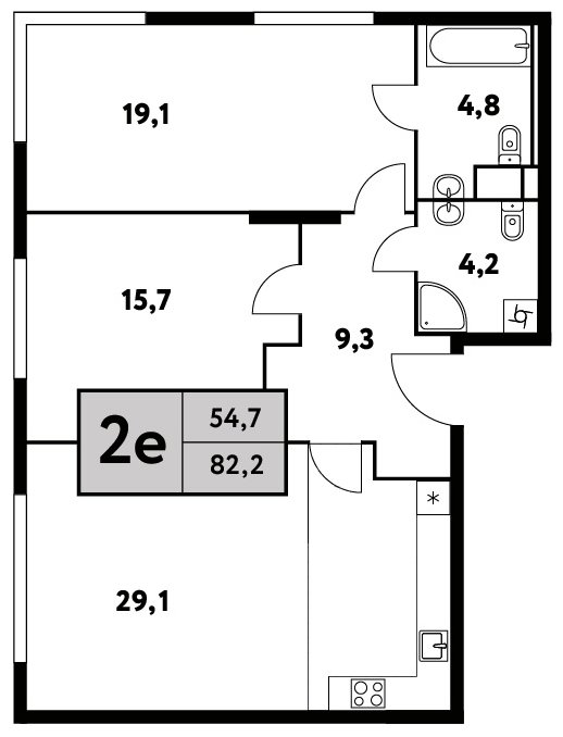 2-комнатная квартира без отделки, 82.2 м2, 12 этаж, сдача 4 квартал 2023 г., ЖК Фестиваль Парк - 2, корпус 25 - объявление 1809850 - фото №1